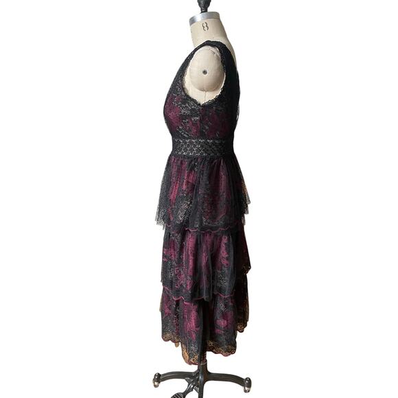 BHLDN Anthropologie Harcourt dress by Taylor in Burgundy & Black Lace Size 8 - Picture 2 of 8
